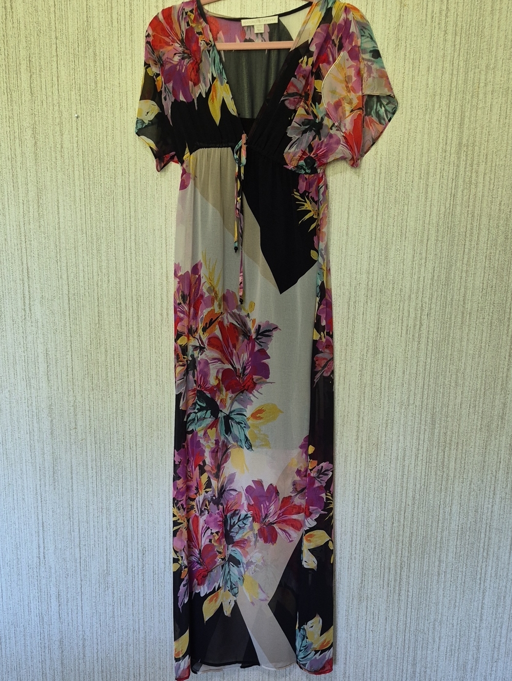 Boston Proper Size 0 Floral Maxi Dress Semi Sheer Side Slits Slip Included
